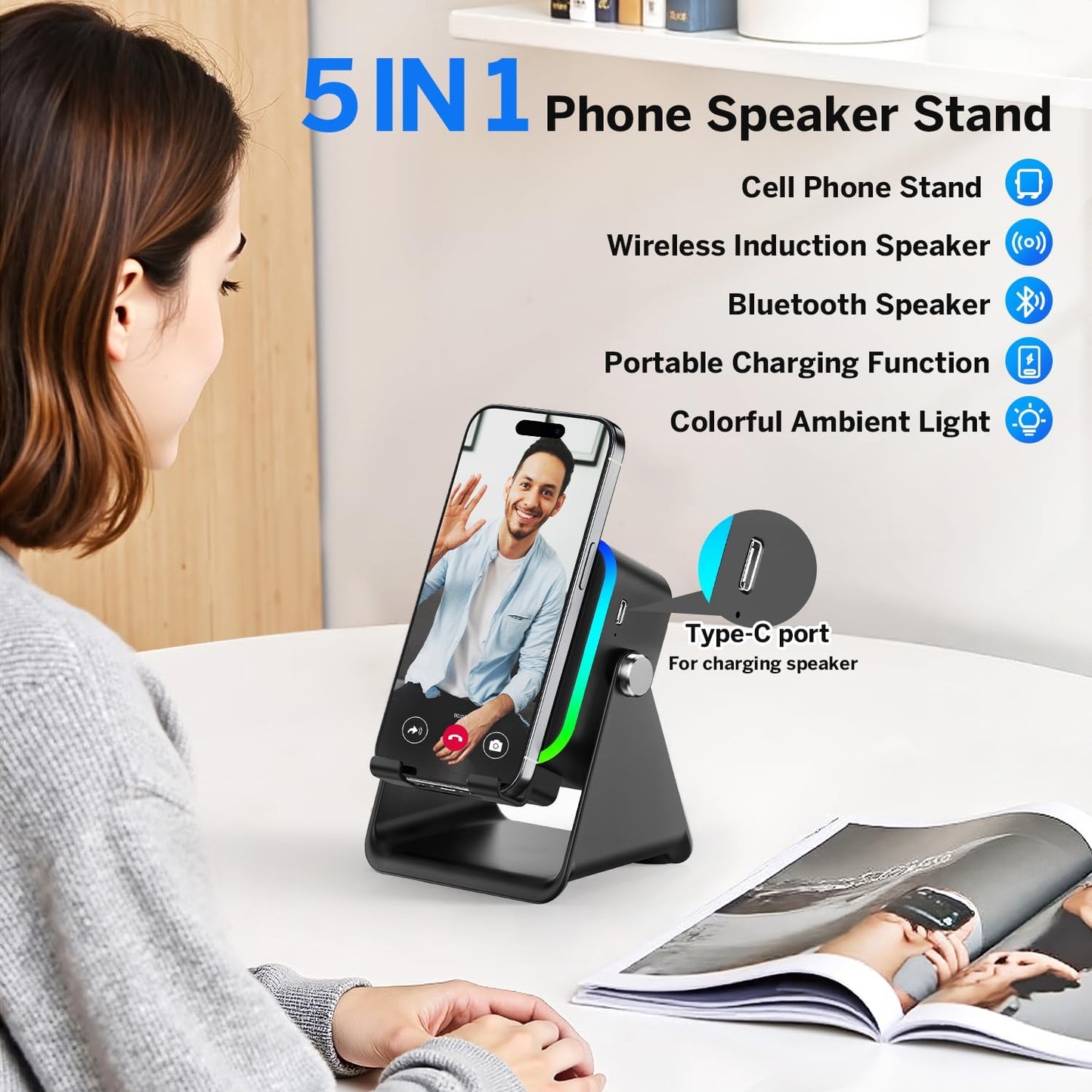 5 In 1 Auto-induction Wireless Induction Speaker